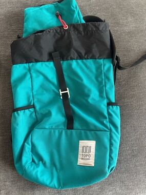 Topo Designs Teal and Black Roll-Top Backpack